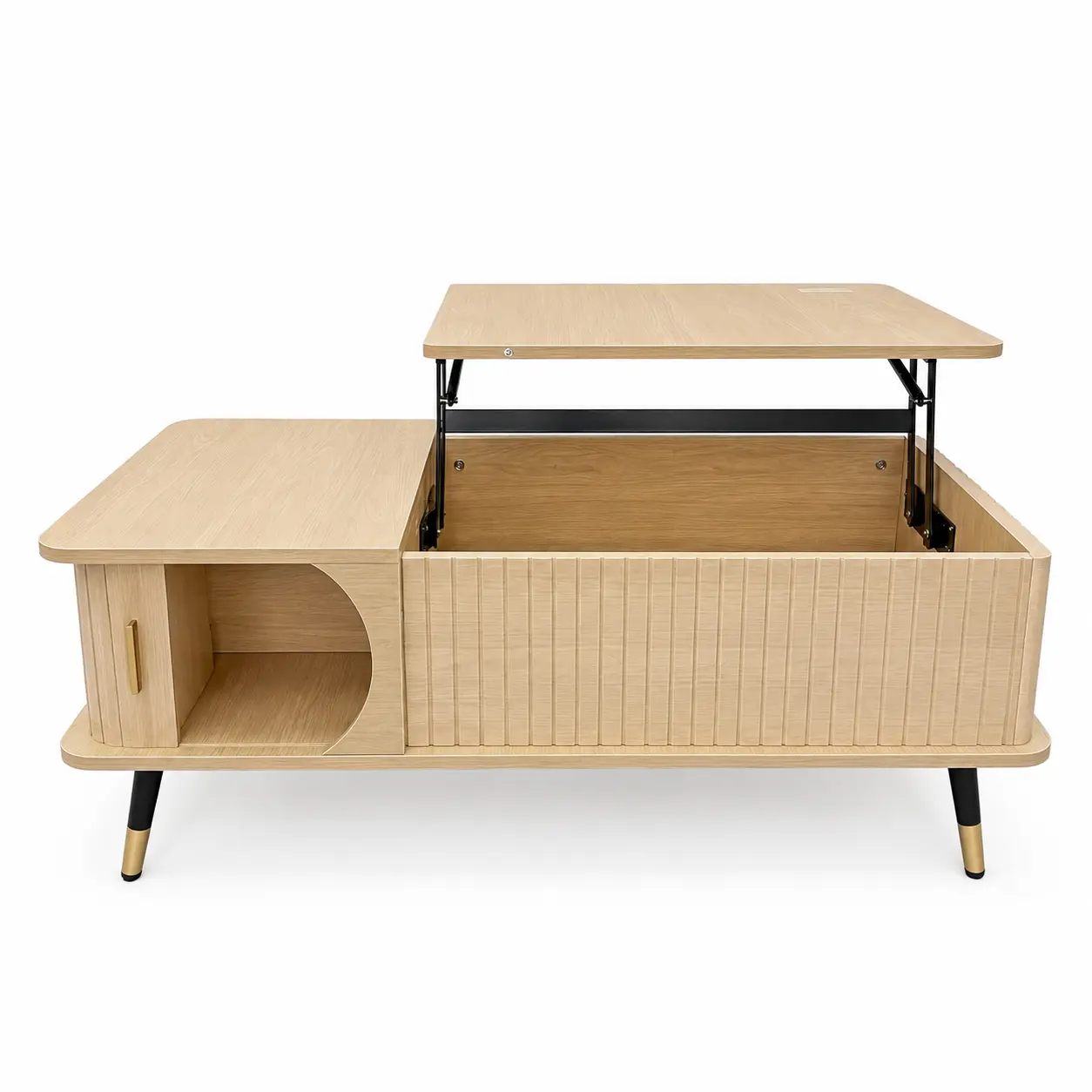 Wood Lift Top Coffee Table with Hidden Compartment and Large Storage Shelf, Lift Tabletop Dining Center Table for Home Living Room Office