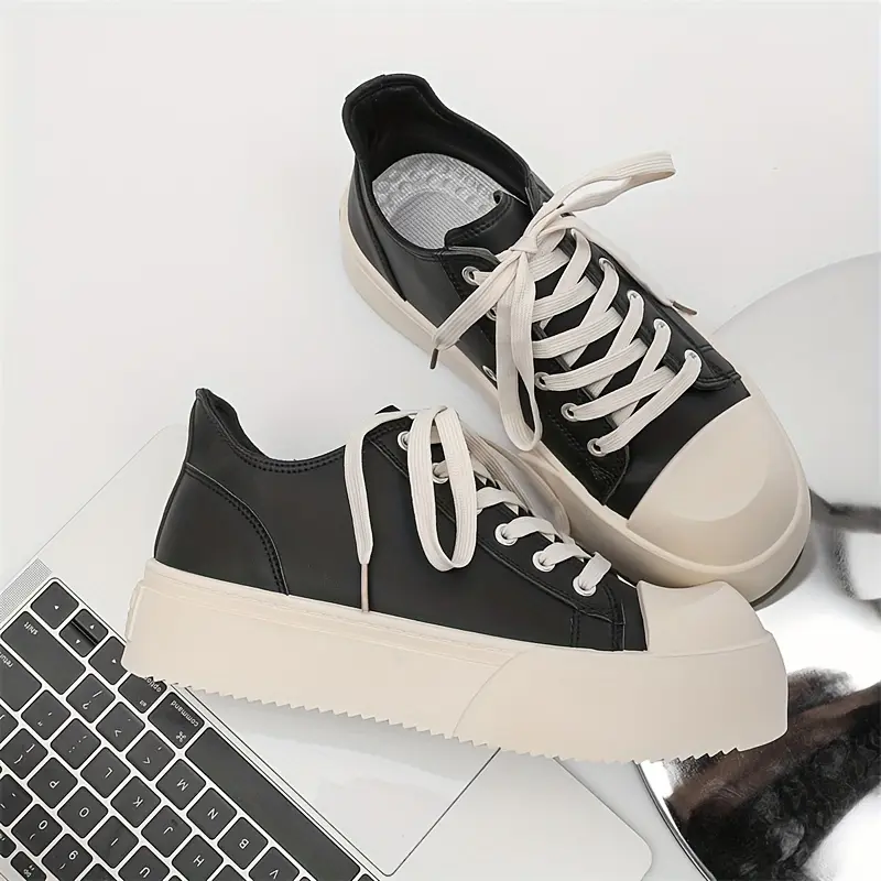 Men's high top thick sole sports skate shoes, lace up fashion personality street wear, hip hop west coast style, rubber sole closed toe sneakers training sports Trainer Footwear