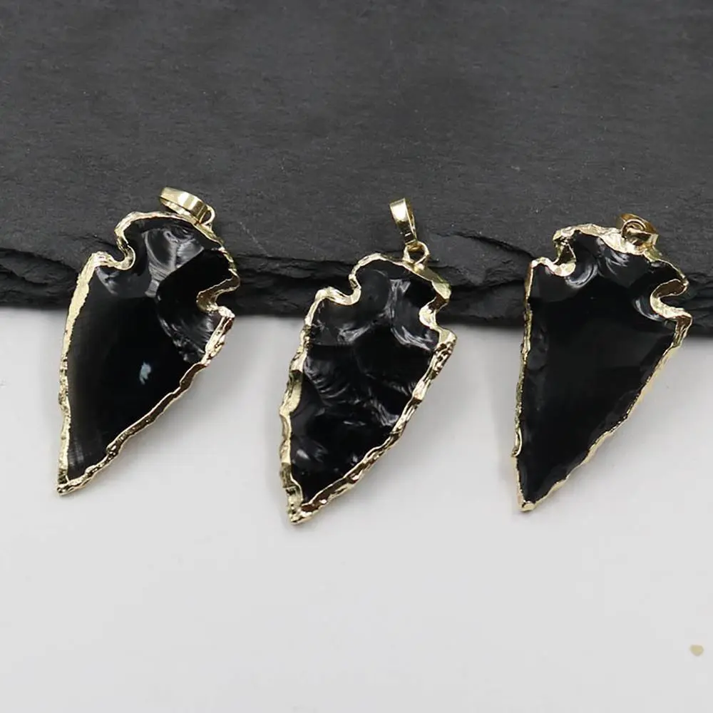 Unisex Gold-Plated Arrowhead Pendant Necklace - Genuine Black Obsidian Spiritual Jewelry, Adjustable Healing Stone Talisman for Meditation, Energetic Shield, Meaningful Gifts, Protective, Gold Aesthetic, Elegant, Mental Clarity & Focus, Natural, Men's Acc