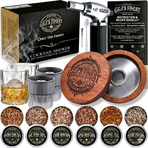 G & J's Finest Whiskey Smoker Kit with Glasses, Ice Molds & 6 Wood Chips