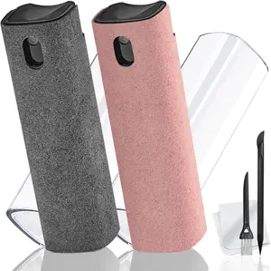 TechWise 2 Pack Screen Cleaner Spray and Wipe Kit for Laptop Monitor Car Screens Phone Touchscreen Mist Cleaning Kit for Cellphone Tablet PC Computer LCD Eyeglass iPhone iPad Mac Pro - Grey and Pink