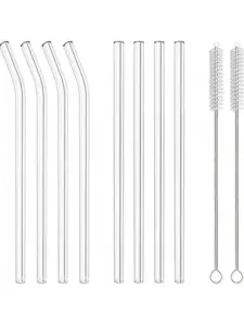 Reusable Glass Straws 5-Piece Set With Cleaning Brush 10 X 10 Mm Dishwasher  Durable Clear Drinking Straws For Coffee Tea Cocktails Smoothies Beverages  Friendly