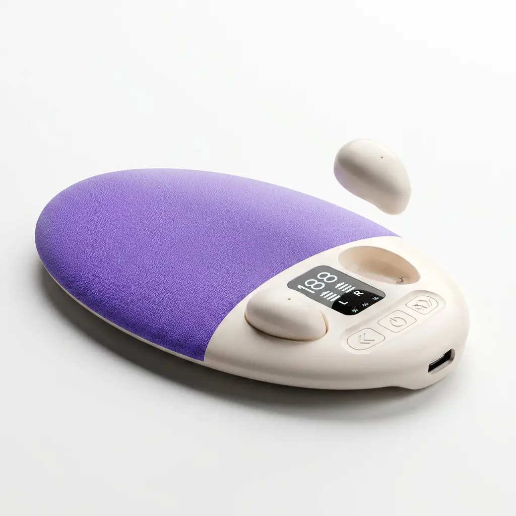 Sleep headphones with built-in sleep speaker, in-ear style, ultra-small earbuds. The speaker has white noise mode and Bluetooth mode. You can set a 30, 60, or 90-minute timer.