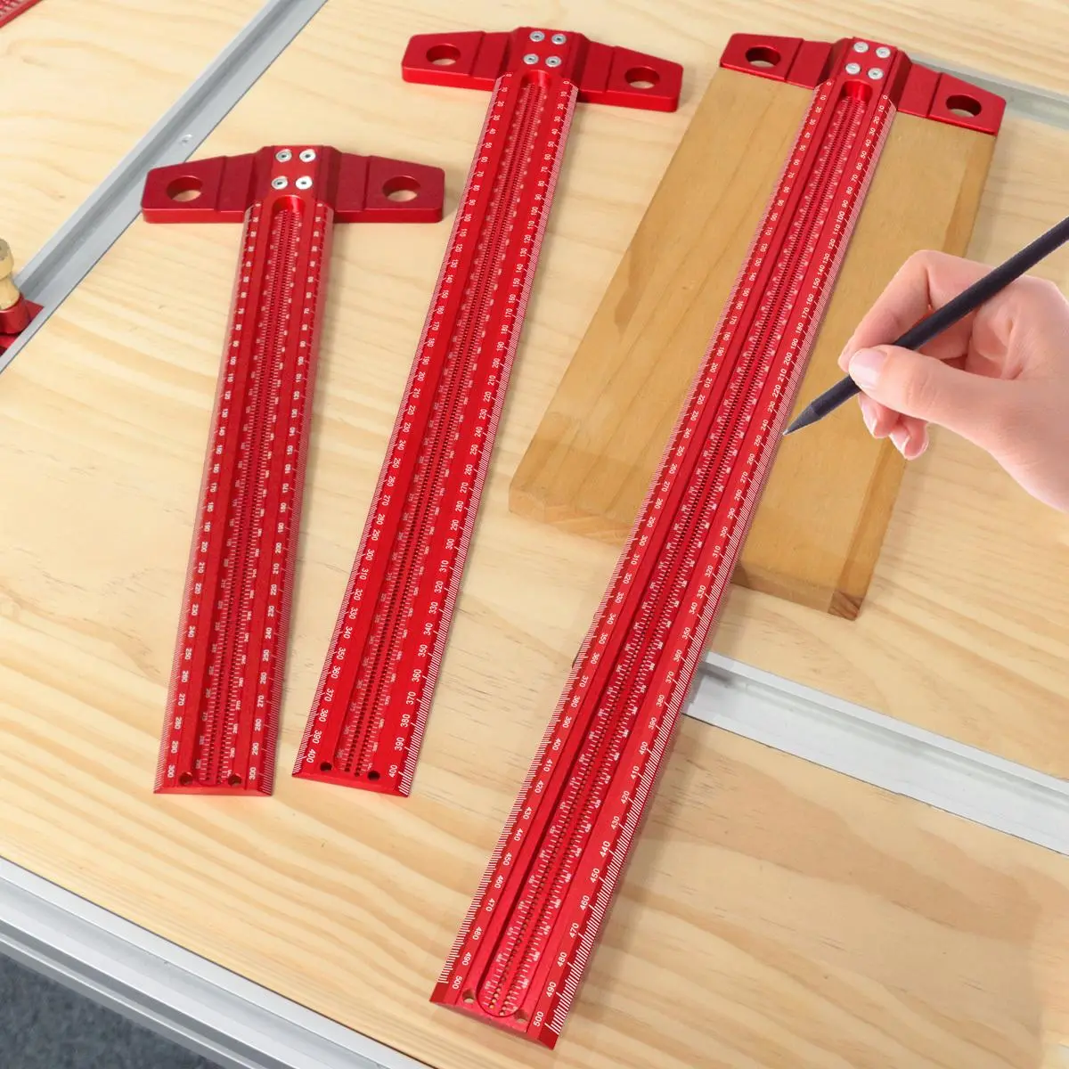Precision Marking T-Ruler, Aluminum Alloy Woodworking Scribe Marking Gauge, Deluxe Crossed-Out Hole Scribing Ruler, Hand Measuring Tool, Measuring Tools, Measuring Instrument