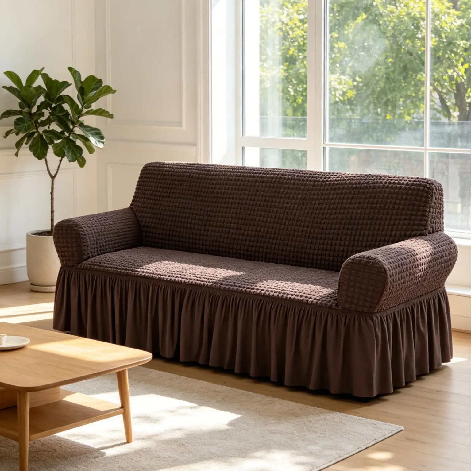 1 Pc Modern Stretch Elastic Seersucker Sofa Slipcover, High Elastic Full Coverage Couch Cover, Machine Washable Durable All-Season Household Textile