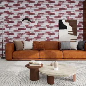 1 Roll Removable Self-Adhesive Brick Wallpaper, Waterproof Peel and Stick Vinyl for Kitchen Backsplash & Furniture DIY, Brown Retro Stone Design, Easy Home Decor Upgrade