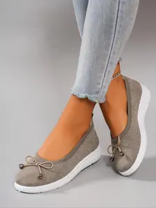 Women's Fashionable Bowknot Design Slip on Shoes, Casual Comfortable Breathable Flat Shoes for Daily Wear, Lightweight Wear-resistant Lazy Shoes