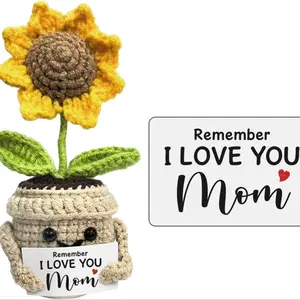 I Love You Mom Mini Birthday Gift, Handmade Crocheted Cute Sunflower Gift, Perfect for Mother's Day From Daughter or Son