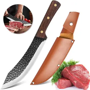 Butcher Knife - 8.5" Butcher Knife for Meat Cutting - Hand-forged Meat Knife , Ergonomic Handle - Ultra-sharp kitchen chef's knife for home outdoor grilling