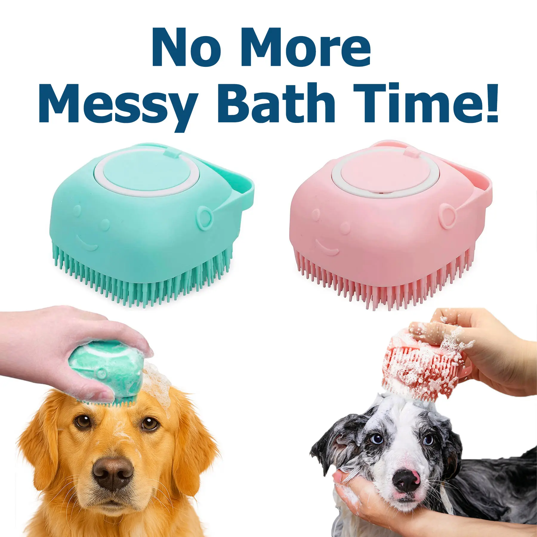 2-Pack Pet Bath Soap Dispenser Massage Brush for Dogs, Adjustable Brush with Shampoo-Saving Design, Soft Silicone Bristles for Effortless Cleaning & Massage (Summer Grooming Tool)