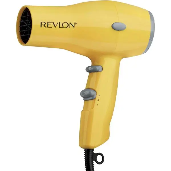 REVLON Compact Ionic Travel Hair Dryer, 1875 Watt, Yellow | Tourmaline Ionic Technology for Less Frizz, More Shine, Lightweight Design, 2 Heat/Speed Settings + Cool Shot