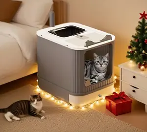 Pink and Gray Cat Litter Box Furniture  Covered Design With Odor Control, High Privacy & Easy Clean Modern Pet Toilet For Multiple Cats