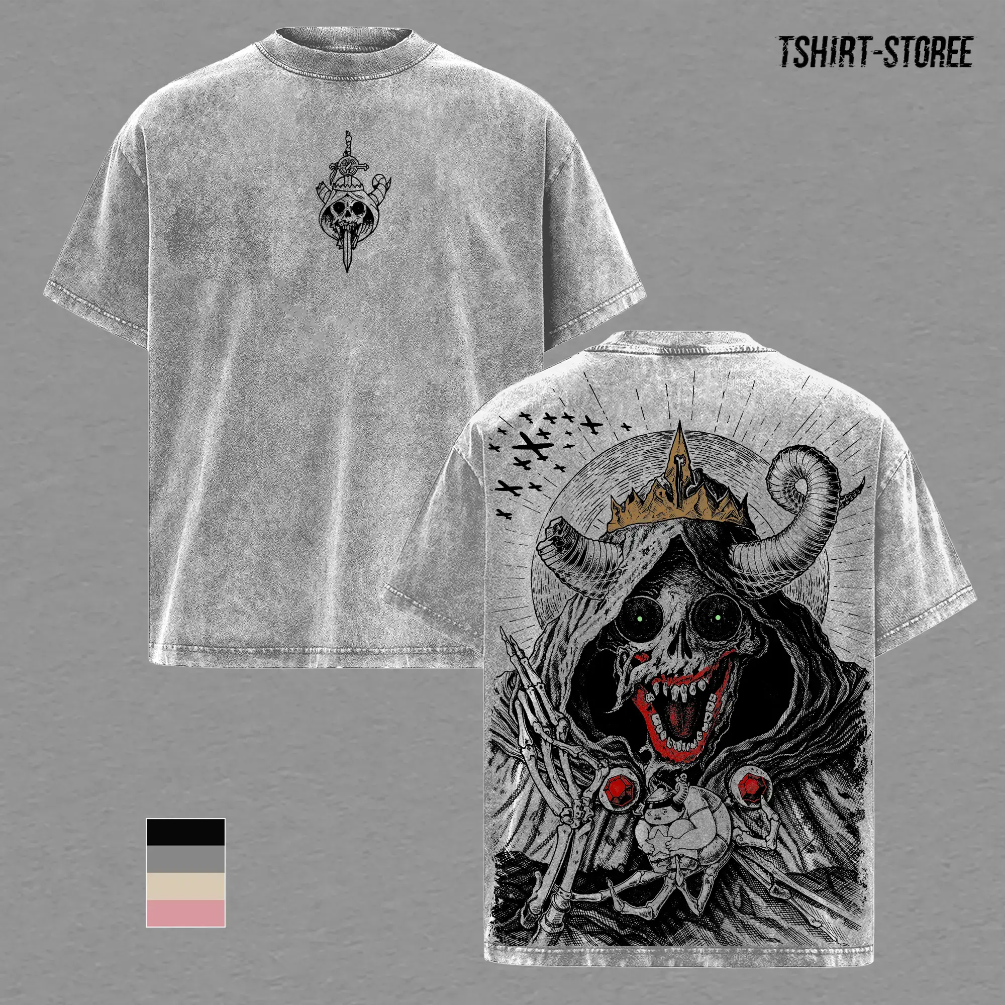 The Lich Adventure Time Vintage Washed Oversized T-Shirt, Dark Fantasy Cartoon Graphic Tee, Double Printed Skull Demon Art, Heavy Cotton Streetwear, Unisex Retro Grunge Anime Style Shirt