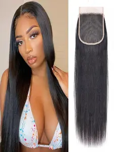 5x5 Straight Lace Closure Human Hair Hd Transparent Lace Closure Free Part Pre Plucked with Baby Hair 10A Virgin Human Hair Lace Front Natural Black Color 8-18 Inch