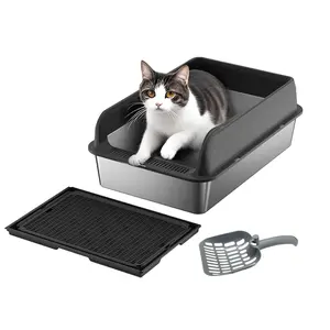 Stainless Steel Cat Litter Box with Lid, 6'' Deep Large Litter Box for Kitty Cats, XL Metal Litter Box with Anti-Leakage Mat and Litter Scoop, Non-Sticky, Easy Cleaning