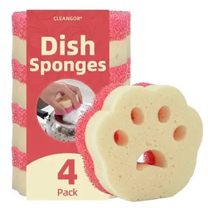 4pcs Scrub Sponges, Dual-Sided Temperature-Controlled Dish Sponges | Scratch-Free, Easy to Clean, Kitchen Cleaning Sponges for Tough Stains, Delicate Surfaces, Glassware, Cookware, Appliances