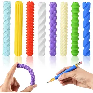 8-Pack Textured Silicone Pencil Grips Sensory Fidget Sleeves for Kids & Adults, ADHD & Autism Anxiety Relief, Quiet Classroom & Travel Fidget Tool for Focus, Fidget Gifts Christmas Stocking Stuffers