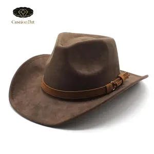 Women Men Felt Cowgirl Hat, Vintage Soft Wide Brim Western Hat with Belt for Party