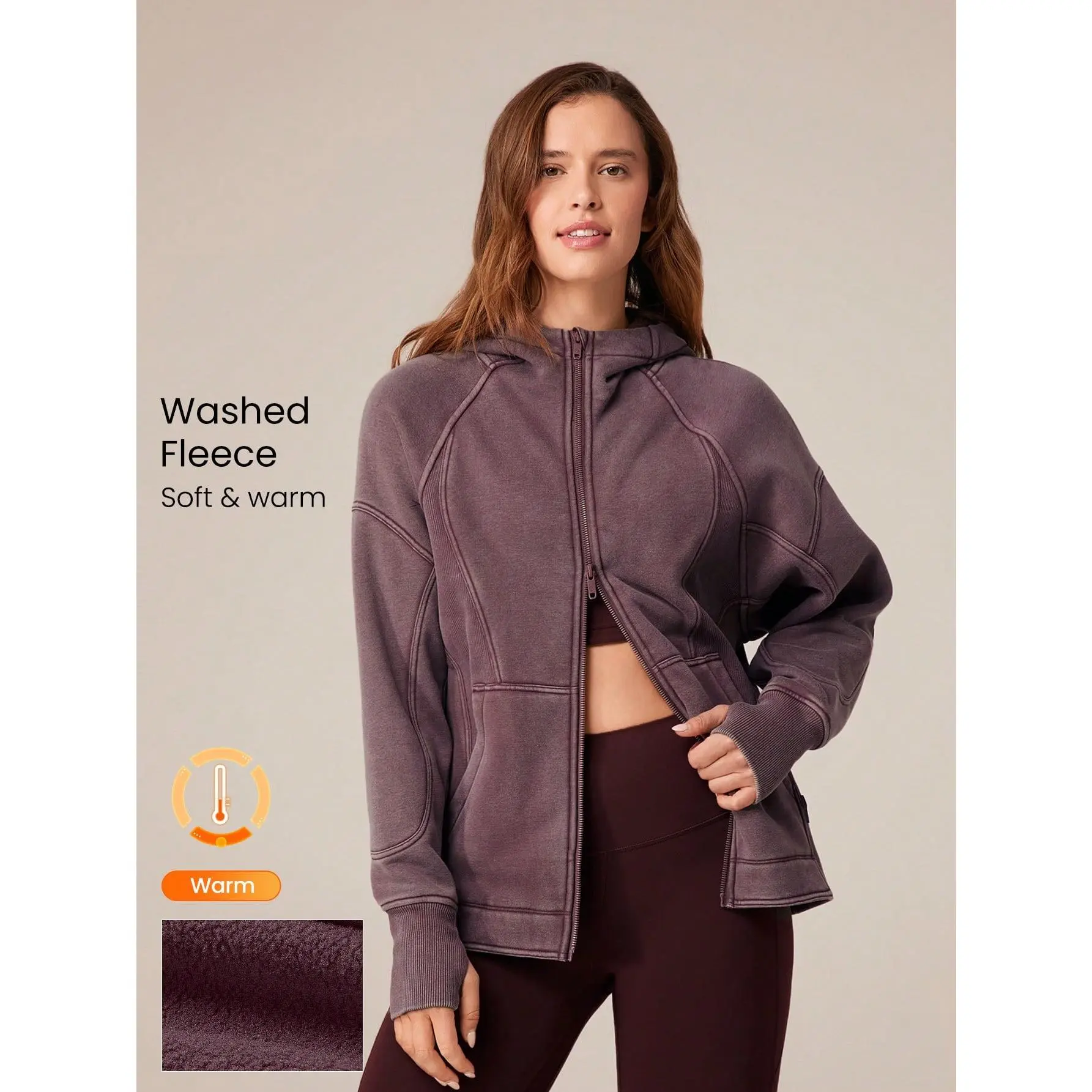 GLOWMODE Fleece Cozy Soft Warm Hooded Sweatshirt Pullover With Side Pockets Thumbholes Daily Casual Full Winter