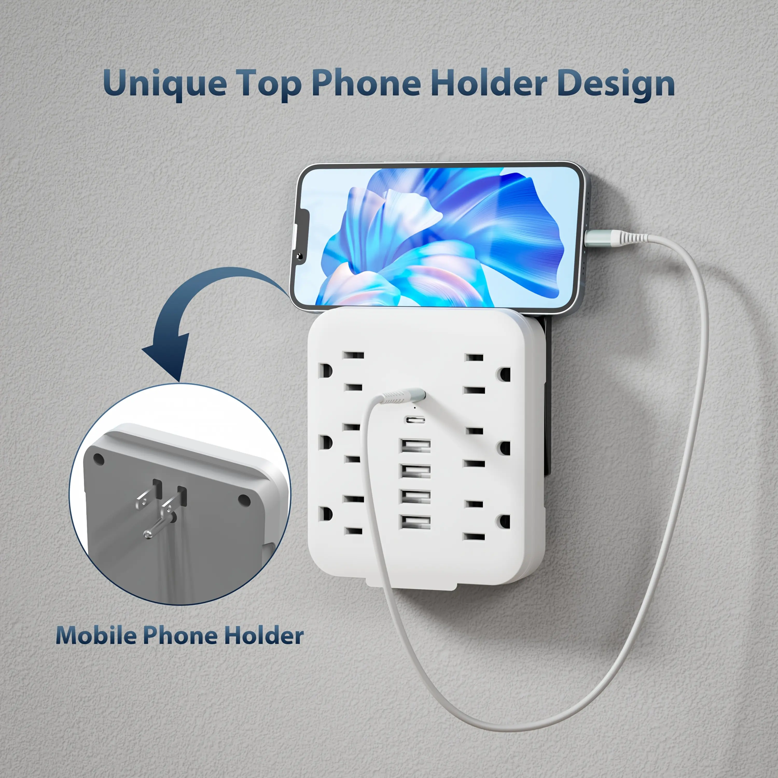 The 12-in-1 Mini Power Adapter Is Equipped with 6 AC Outlets, 4 USB Ports And 2 Type-C Ports. It Is Rugged, Durable And Portable. As A Multi-socket Wall Outlet And Power Strip, It Is The Perfect Essential Item for Travel, The Office And Home.