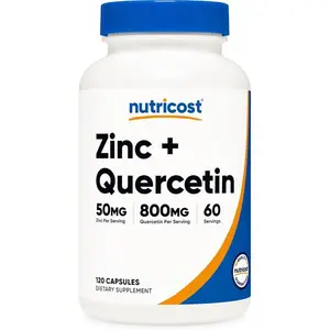 Nutricost Zinc + Quercetin Supplement (50mg Zinc, 800mg Quercetin) 120 Capsules - Vegan, GMO-Free, Gluten-Free, 60 Servings