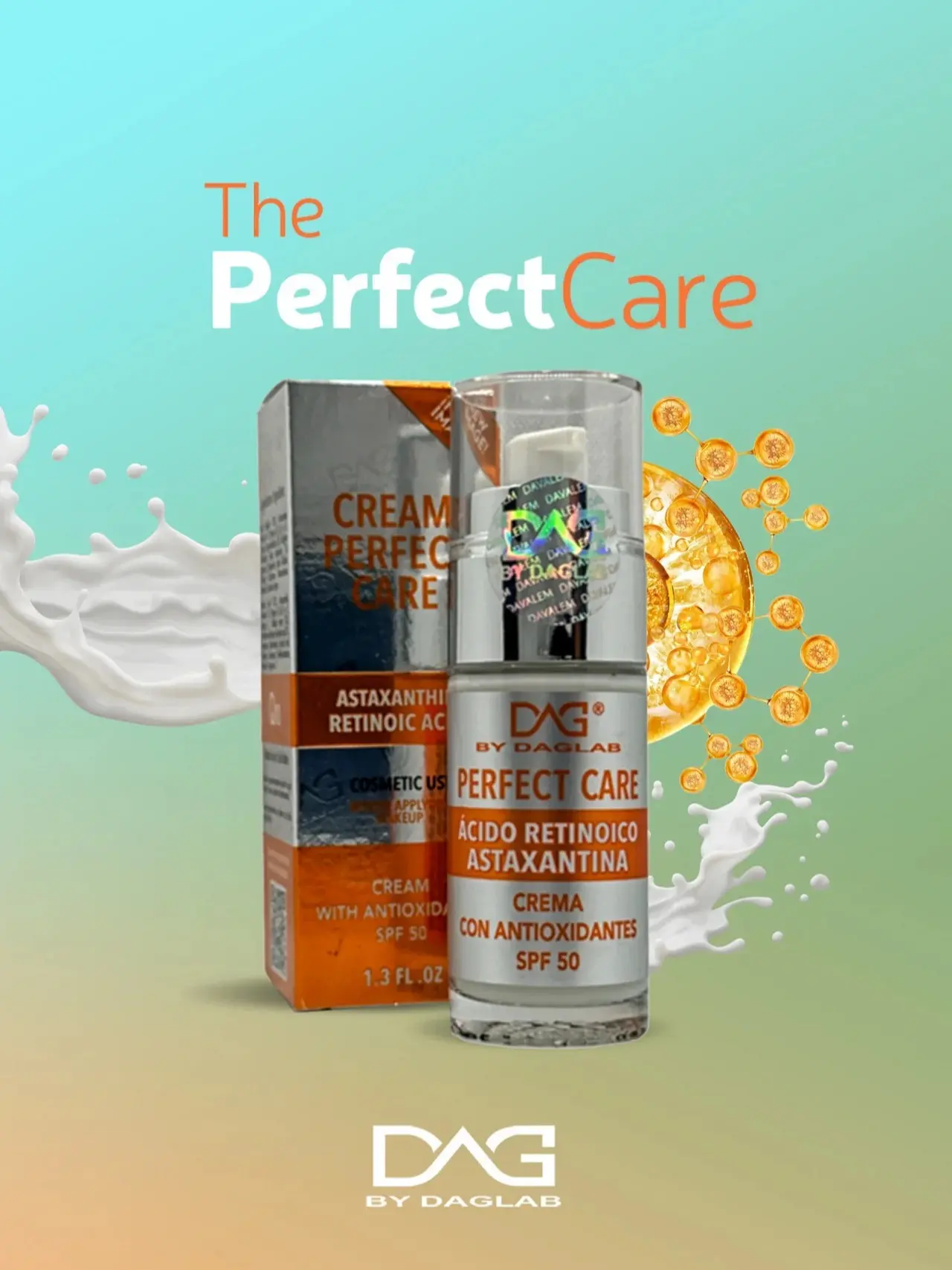 DAGLAB Perfect Care Cream with Astaxanthin Retinol SPF50 Hyaluronic Acid Sunscreen for Hydrating & Moisturizing Facial Skincare - Moisturizer (ORANGE)