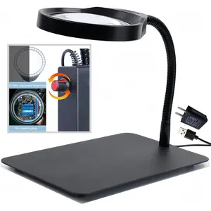 10X Magnifying Glass with Light and Stand,Dimmable Flexible Magnifying Craft Ligh, LED Lighted Magnifier Hands Free for Close Work Craft Reading Painting Hobby (Black-04)