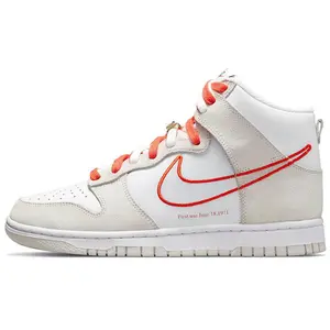Nike Dunk High "First Use" Leather High-Top Skate Shoes for Women with Comfort, Slip-Resistance, and Shock Absorption in Gold, Beige, and Orange