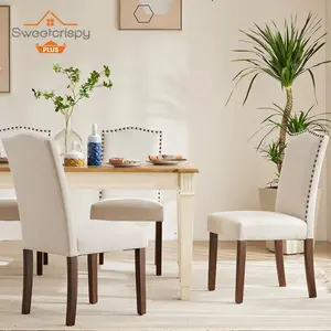 High-end Upholstered Dining Chairs with Nailhead Trim and Wood Legs for Kitchen Dining Room Living RoomLPZC