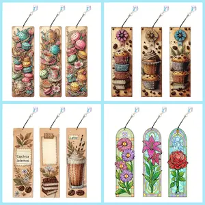 3-piece set, adult 5d diamond painting bookmark, DIY acrylic retro-style diamond art bookmark, gift for book lovers, reading and handicraft enthusiasts, school library reading club gift supplies, Book Accessories
