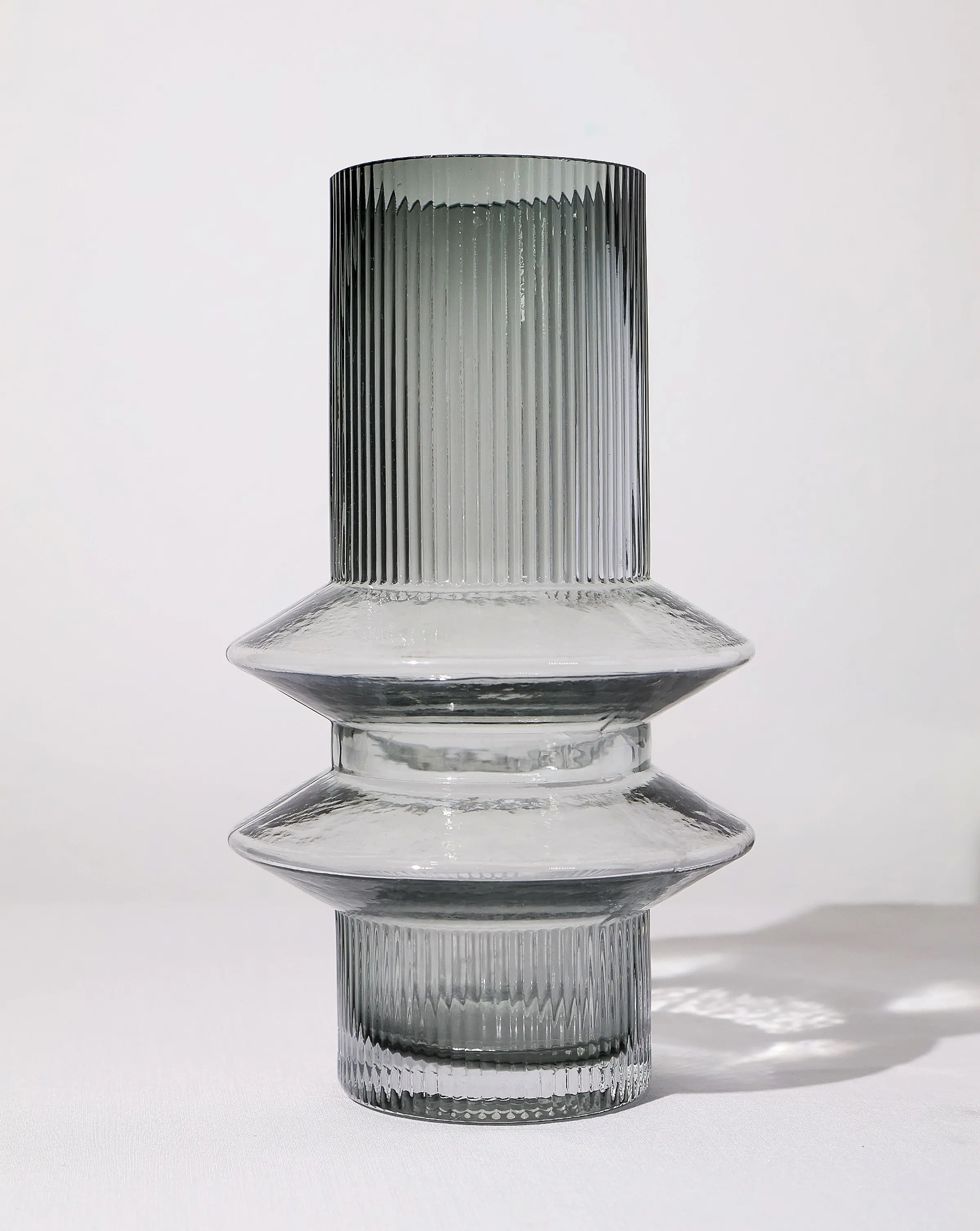 ORAND Nova Cylinder Glass Decorative Vase for flowers, plants, artificial flowers, Smoke Gray, Aesthetic Home Decor, Modern Moroccan Glassware Inspired, Tall and ribbed Vases, Quality durable thick glass, Geometric standing Vase