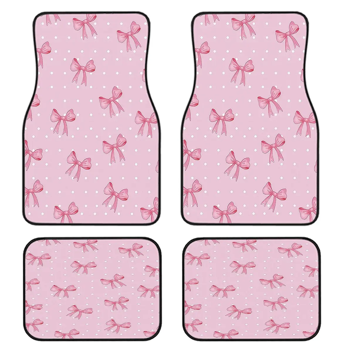 4-Piece Bow Car Floor Mat Set, Universal Fit, Crystal Velvet, Full Coverage, Suitable for Sedan, Truck, Suv, Essential Car Accessories, Girly Car Accessories, Automotive Floor Mats, Truck Floor Mats, Floor Mats For Trucks, Car Accessories Women