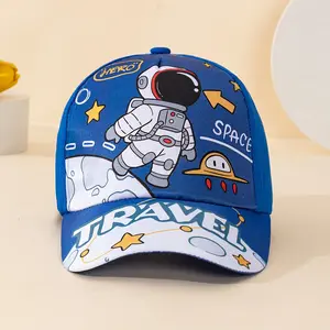 Adjustable Blue Baseball Cap for Youngsters with Cartoon Astronaut & UFO Design - Breathable Polyester, All-Season Wear, Ideal for Daily Outfits & Outdoor Activities, Perfect Youngsters's Day or Graduation Gift, Youngsters Outdoor Cap | Cartoon Astronaut