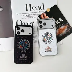 Shimmering Gold Relief Phone Case for Apple iPhone 14 17 Pro Max High-end Trendy Chrome Hearts Style