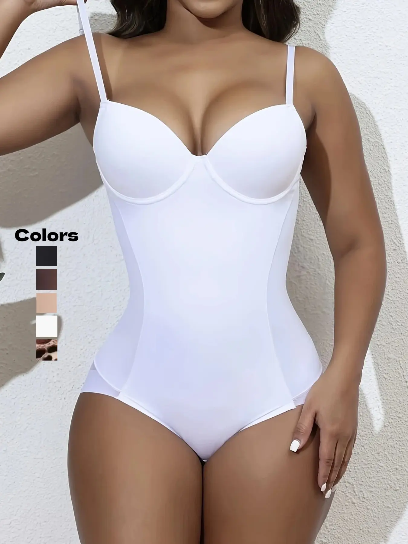 Women's Plain Basic Ruched Pleated Contrast Mesh Sheer Push Up Fit Crop Body Shaping Shapewear Underwear Bodysuit, Curve Shapewear Bodysuit, Casual Adjustable Spaghetti Strap Sweetheart Neck Tummy Control Shaper, Ladies Shapewear for All Seasons, White