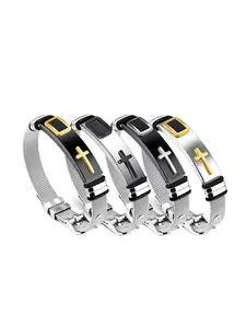 Personality best-selling cross bracelet, stainless steel adjustable mesh wristband, popular and fashionable couple jewelry, stackable bracelets, Fashion Cross Bangle, Religious Jewelry Gift