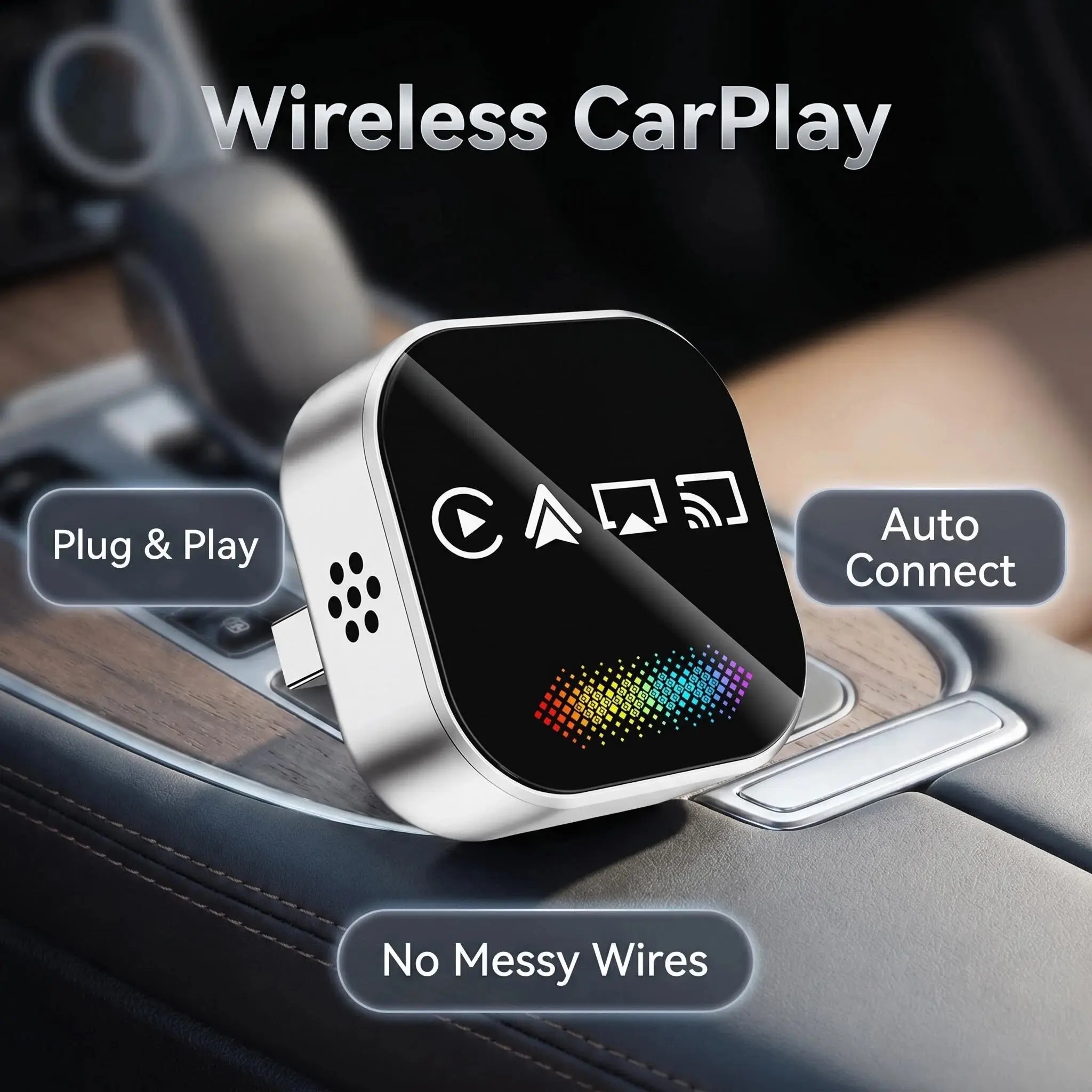 2026 Latest 4-in-1 Wireless CarPlay Adapter - Wired to Wireless Converter, Compatible with Apple, Android Devices