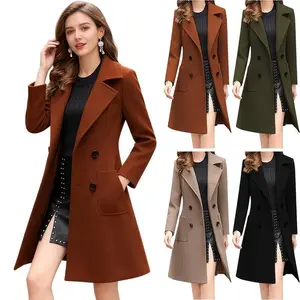 Women's winter double-breasted Women Winter Wool Blend Camel Mid-Long Coat Notch Double-Breasted Lapel Jacket Outwear Casual Womenswear Style Essential Elegance