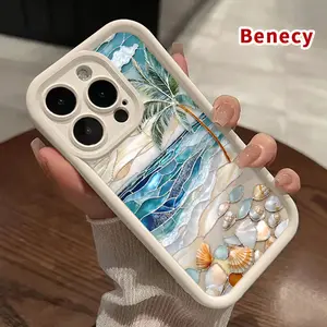 Seashell Beach Pattern TPU Phone Case for iPhone 17 Pro Max 16 15 14 Plus 13 12 Mini 11 XR X XS Air E Shockproof Drop Protection Rugged Durable Silicone Cover Cellphone Protective Casing