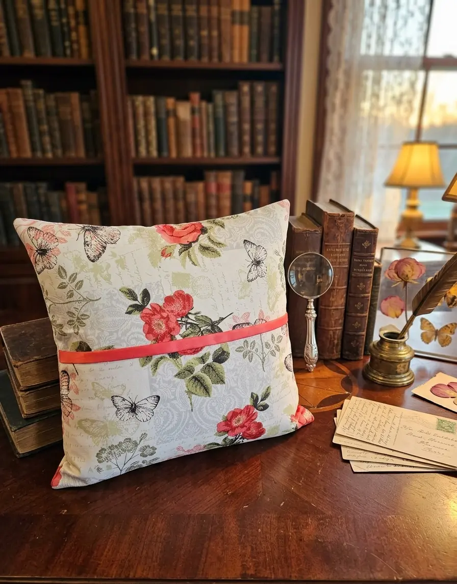 Tea Rose Pocket Throw Pillow