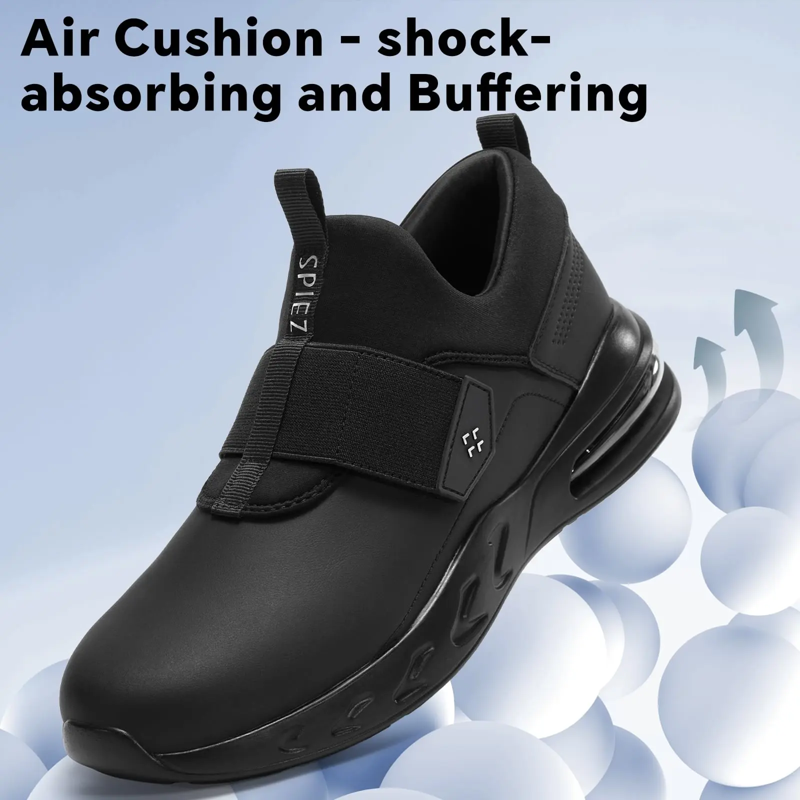 SPIEZ Air Cushion Service Shoes | Oil-Water Slip-Resistant + Stain-Proof Wipe-Clean Upper | Ultimate Grip for Greasy/Wet Floors | Men’s Work Comfort Bedroom