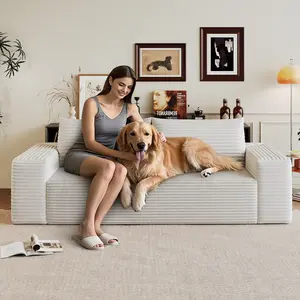 63" Cloud Loveseat Sofa Couch, Modern Corduroy Boneless Couch with Deep Seat Memory Foam, Comfy 2 Seater Foam Floor Couches for Living Room Bedroom Apartment, No Assembly Required (2 Seaters)