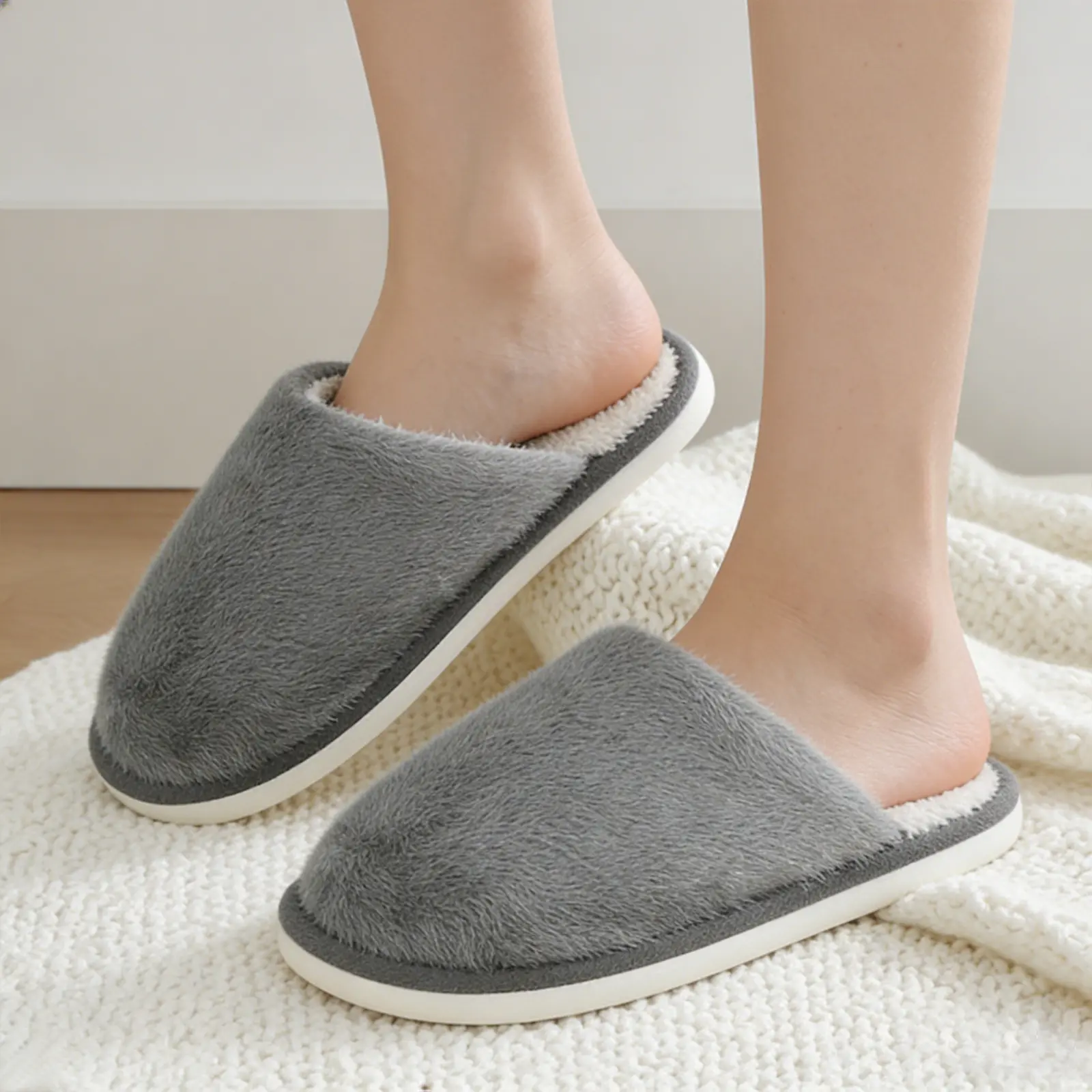 Unisex Home Slippers for Everyday Use - Sports Slide Slippers with Cotton Upper, Less Ankle Height, Fuzzy Faux Fur Lining, Memory Foam, Casual Comfort, Indoor/Outdoor Wear