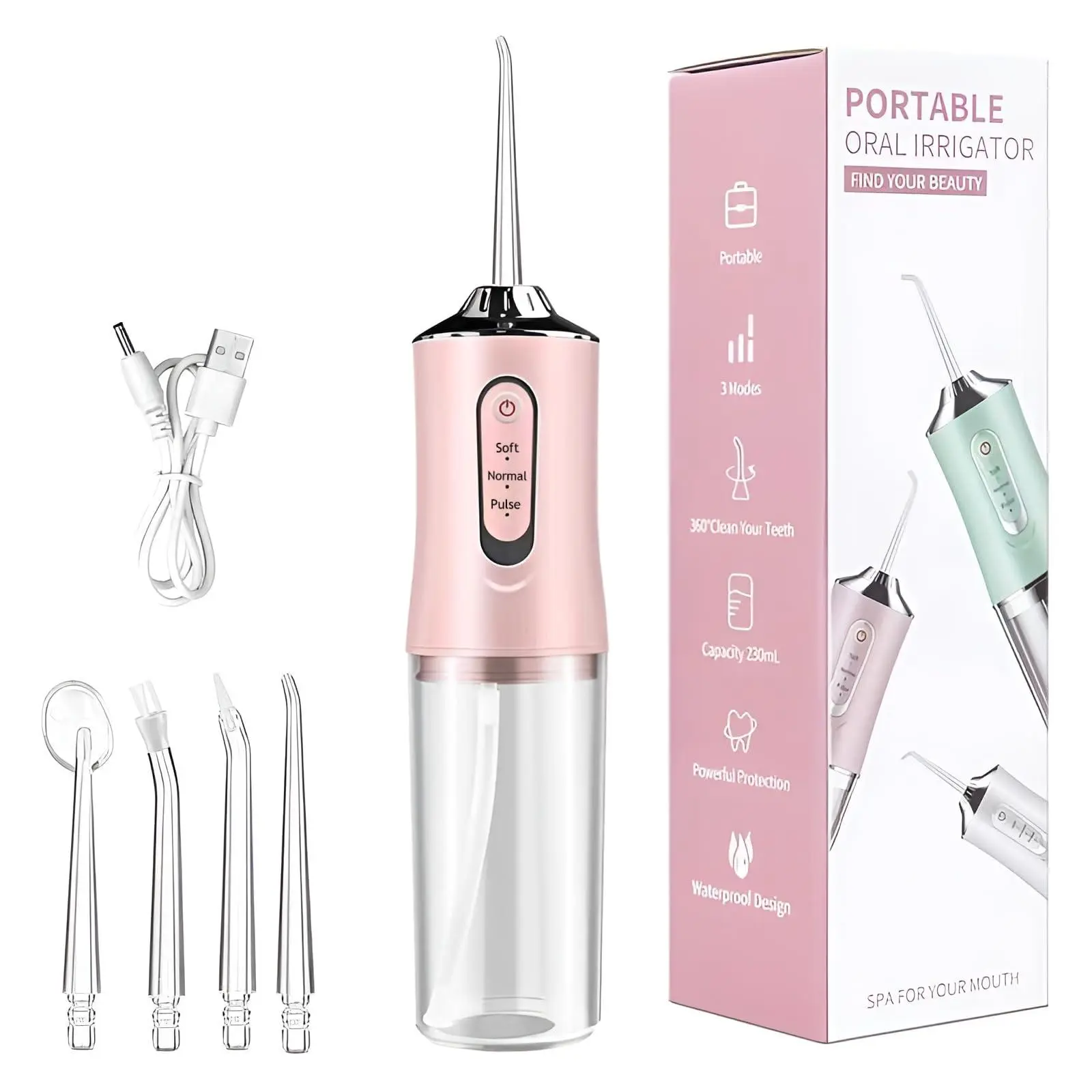 Cordless Water Flosser (260ml) - Toothbrush Set&4 Nozzles | Suitable for orthodontic appliances and travel, portable oral care, portable USB charging, suitable for travel and home use, protecting teeth