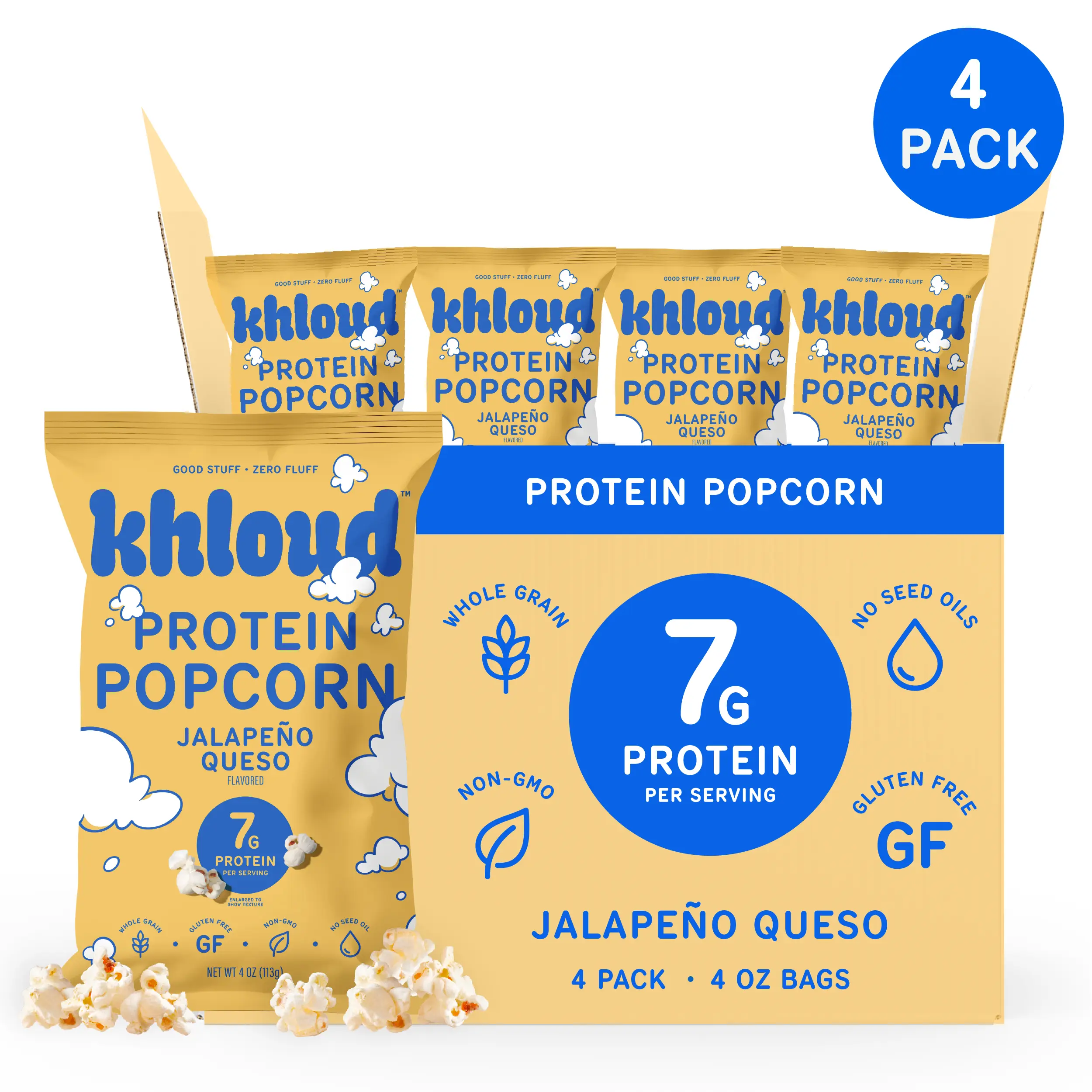 Jalapeño Queso Khloud Protein Popcorn by Khloe Kardashian | 7g of Protein Per Serving | No Seed Oils | Gluten-Free | Available in 4pk or 12pk