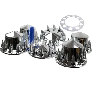33mm Complete Chrome Spıked Wheel Cover Set,60PCS Poınted Screw-on Lug Nut Covers for Semi Trucks,2 Front and 4 Rear Axle Wheel Covers w/Removable Hub Caps (Installation Tool Included)