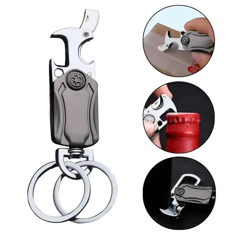 360-Degree Rotating Multitool Keychain with Carabiner Keychain Clip - Lightweight Metal Construction, Portable Bottle/Box Opener, Car Key Compatible, Compact - Ideal Father's Day Gifts for Men, Lightweight Keychain