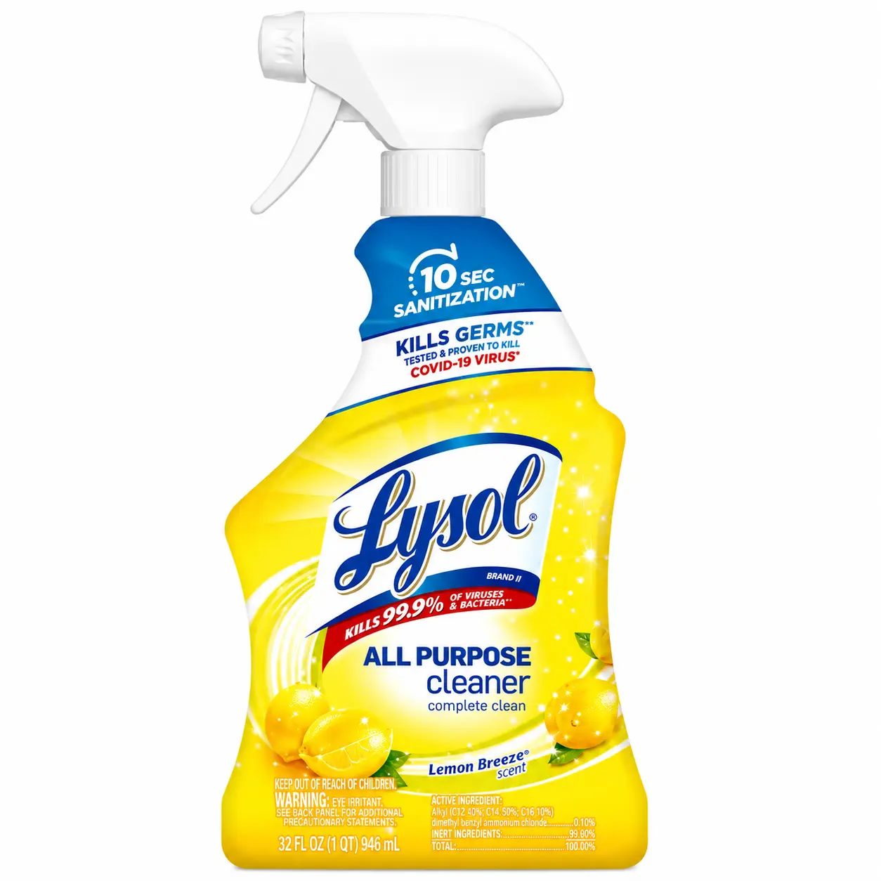 All Purpose Cleaner Spray, Disinfecting Spray, Kitchen & Bathroom Cleaner, Lemon Breeze Scent, 32 Fl oz