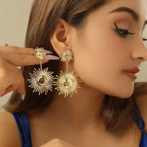 Golden Sunburst Statement EarringsGolden Sunburst Statement EarringsSunburst Drop Earrings – Bold & Elegant
