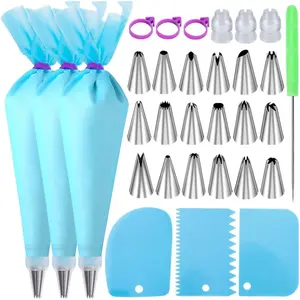 Piping Bags and Tips Set, Cakes Decorating Kit Supplies with 3  Pastry Bags, 18 Frosting Tips, 3 Couplers, 3 Bag Ties, 3 Cake Scraper, 1 Cake Decorating Tools for Cookie Icing